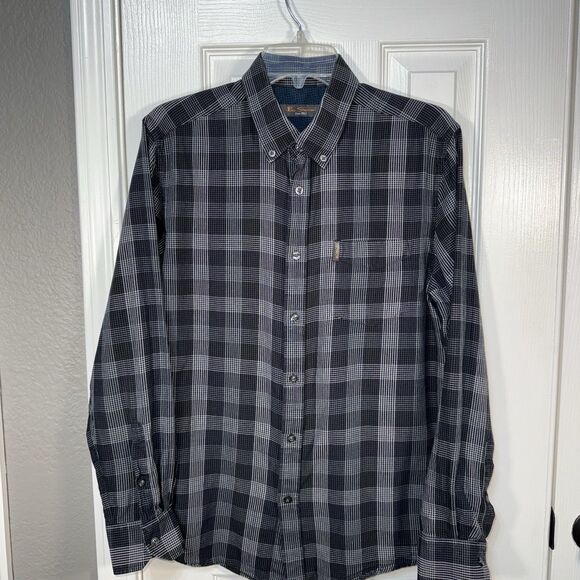 Ben Sherman Button Down Log Sleeve Shirt Men’s Size M Blue Plaid Cotton - Picture 1 of 7